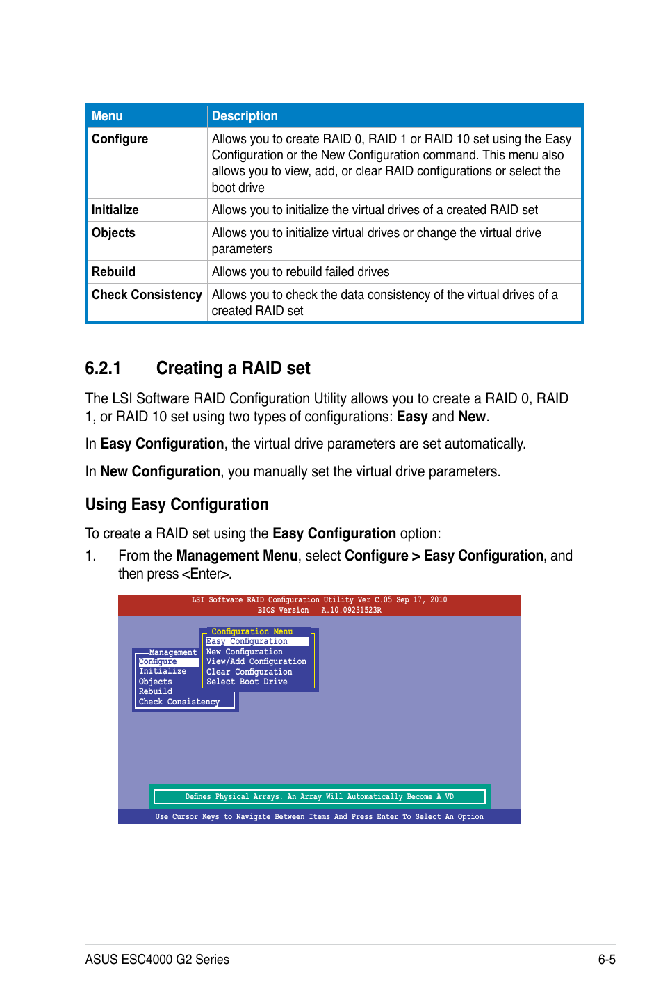 1 creating a raid set, Using easy configuration | Asus ESC4000 G2 User Manual | Page 125 / 200