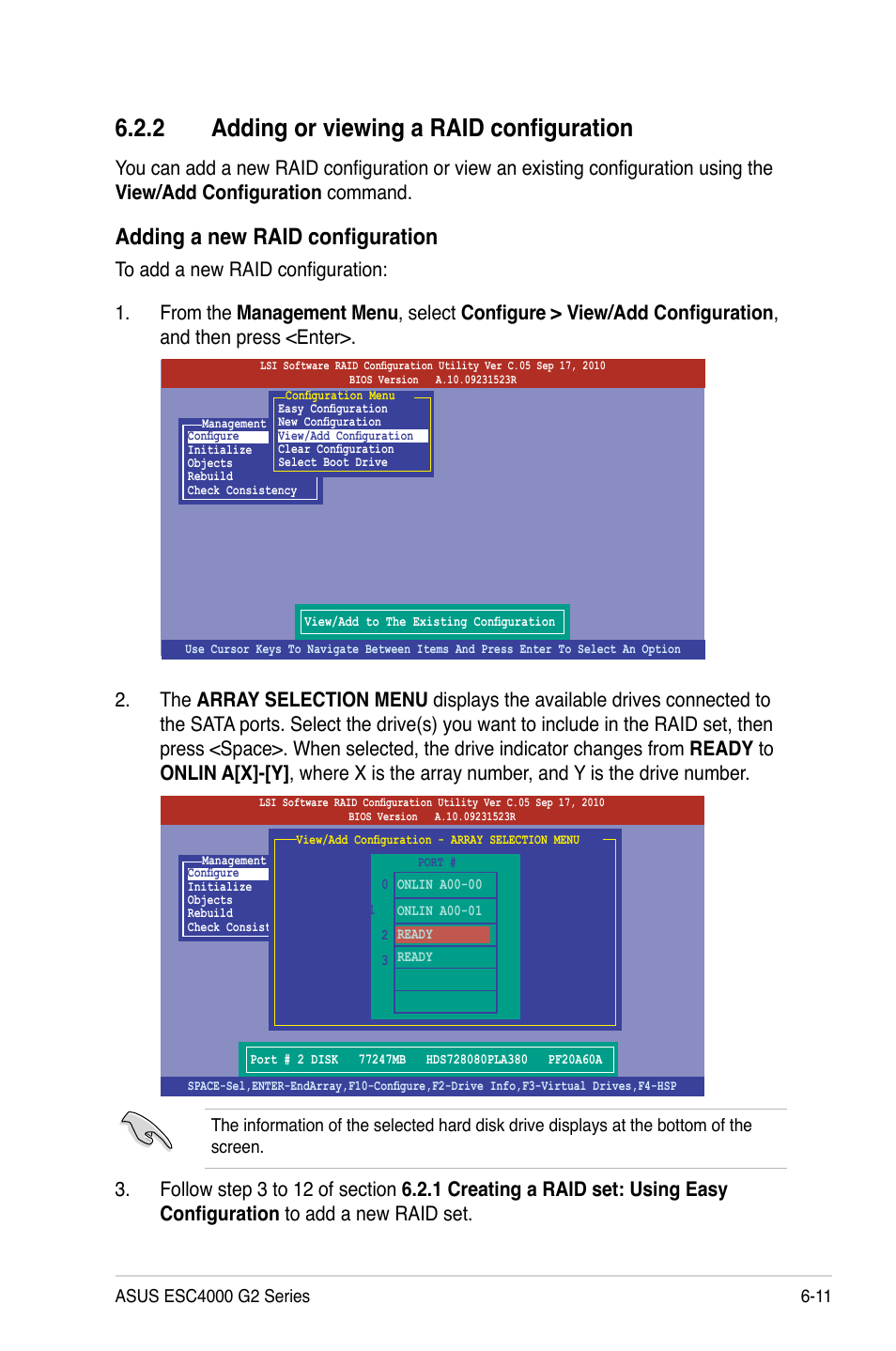 2 adding or viewing a raid configuration, Adding a new raid configuration | Asus ESC4000 G2 User Manual | Page 131 / 200