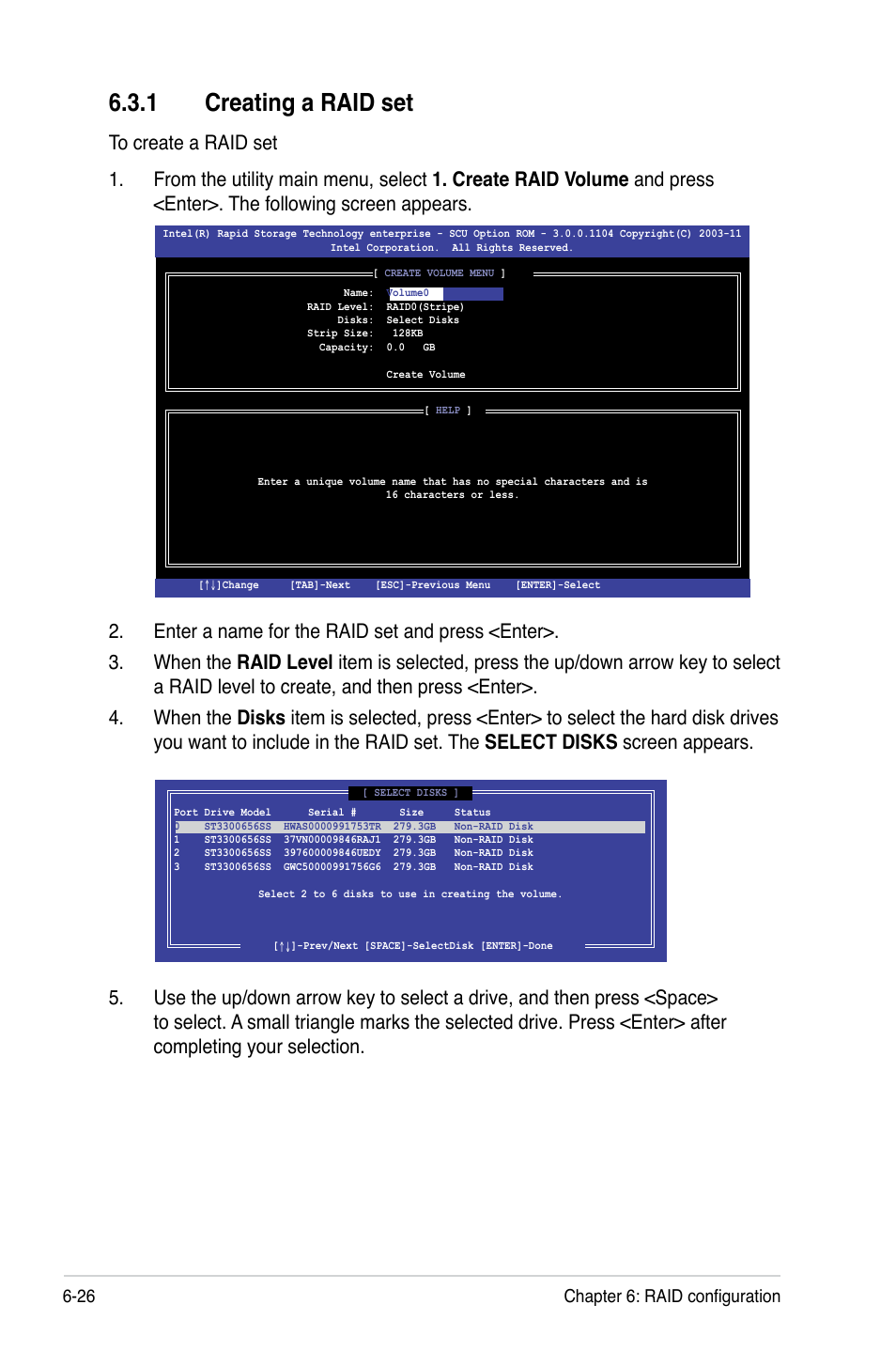1 creating a raid set, 26 chapter 6: raid configuration | Asus ESC4000 G2 User Manual | Page 146 / 200