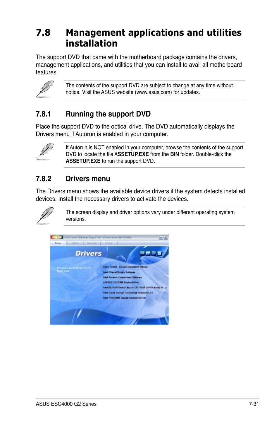1 running the support dvd, 2 drivers menu | Asus ESC4000 G2 User Manual | Page 191 / 200