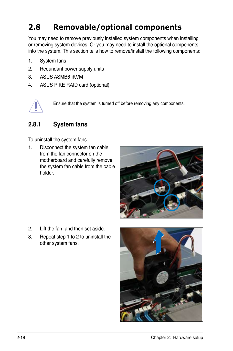 8 removable/optional components, 1 system fans | Asus ESC4000 G2 User Manual | Page 40 / 200