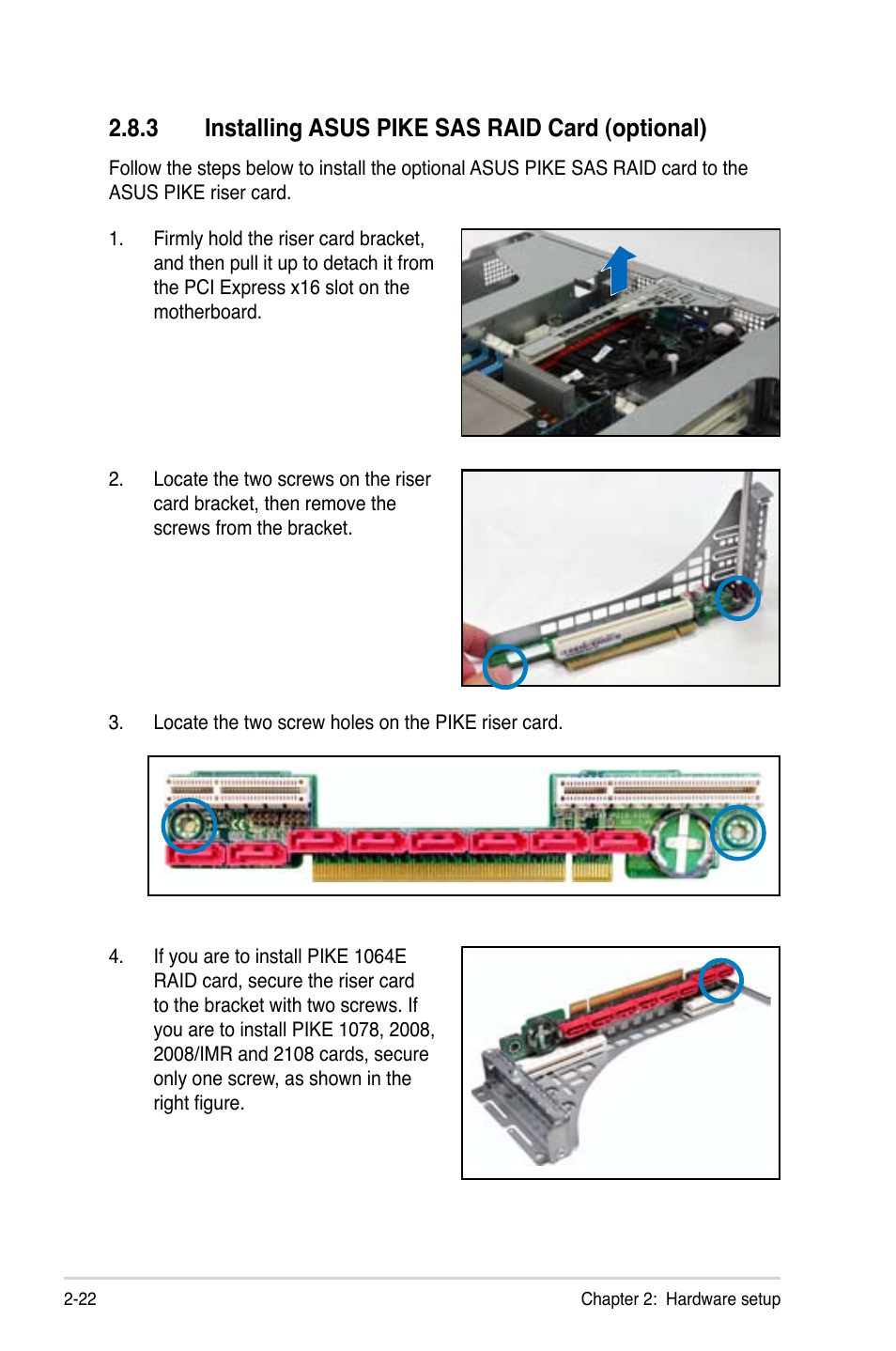 3 installing asus pike sas raid card (optional) | Asus ESC4000 G2 User Manual | Page 44 / 200
