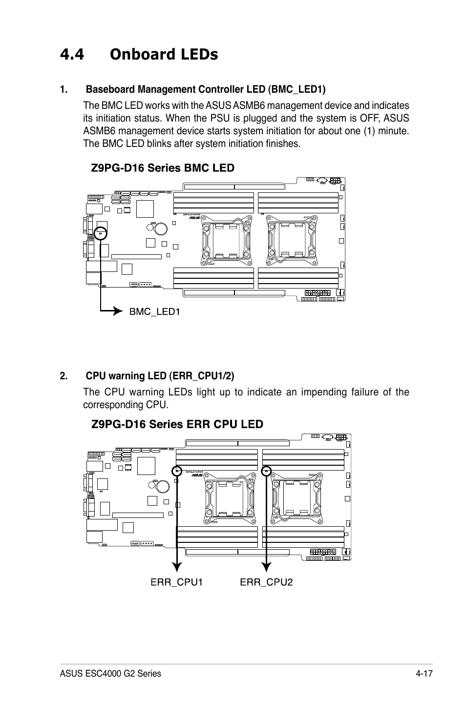4 onboard leds | Asus ESC4000 G2 User Manual | Page 73 / 200