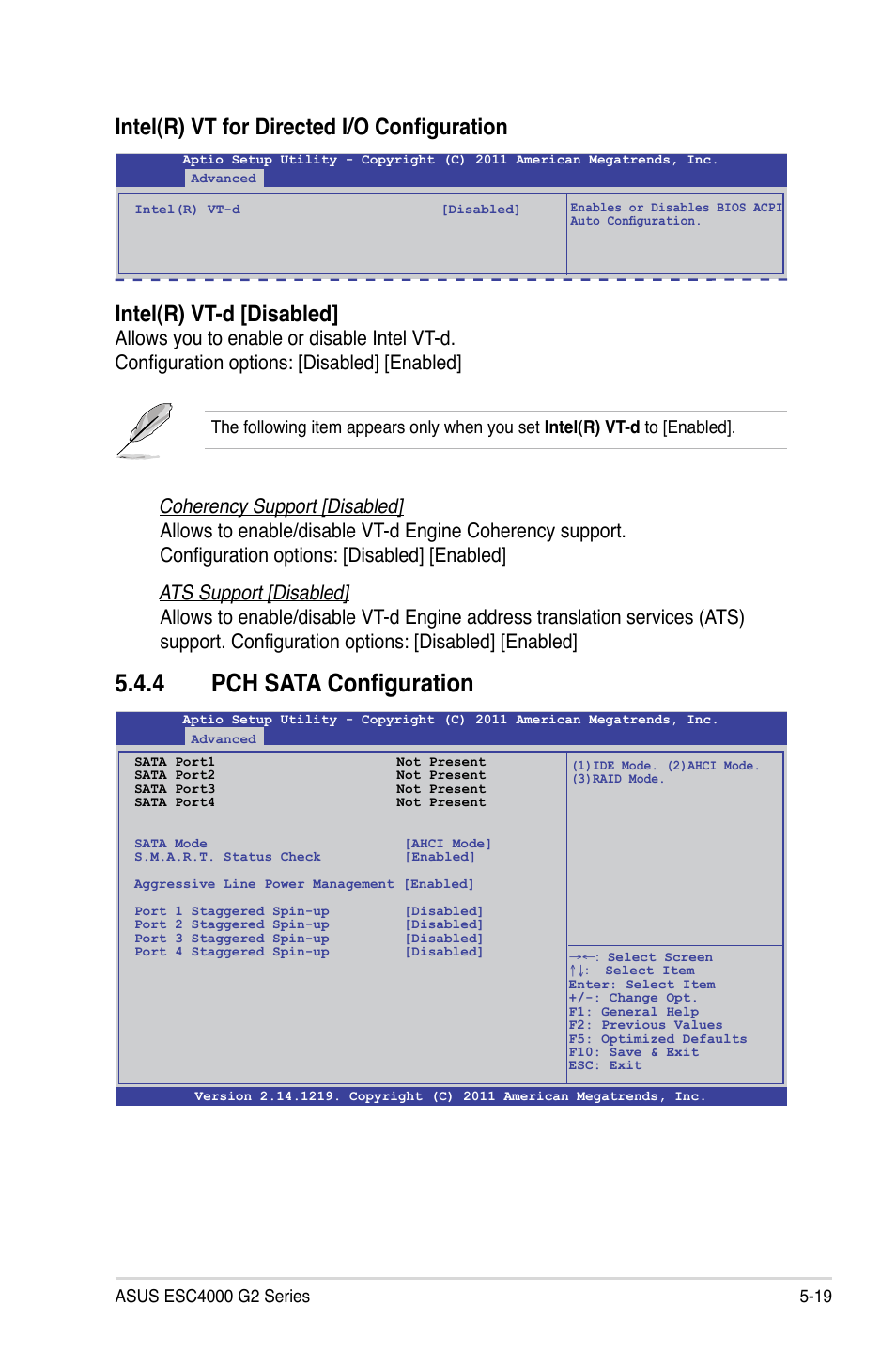 4 pch sata configuration, Intel(r) vt-d [disabled, Intel(r) vt for directed i/o configuration | Asus ESC4000 G2 User Manual | Page 93 / 200
