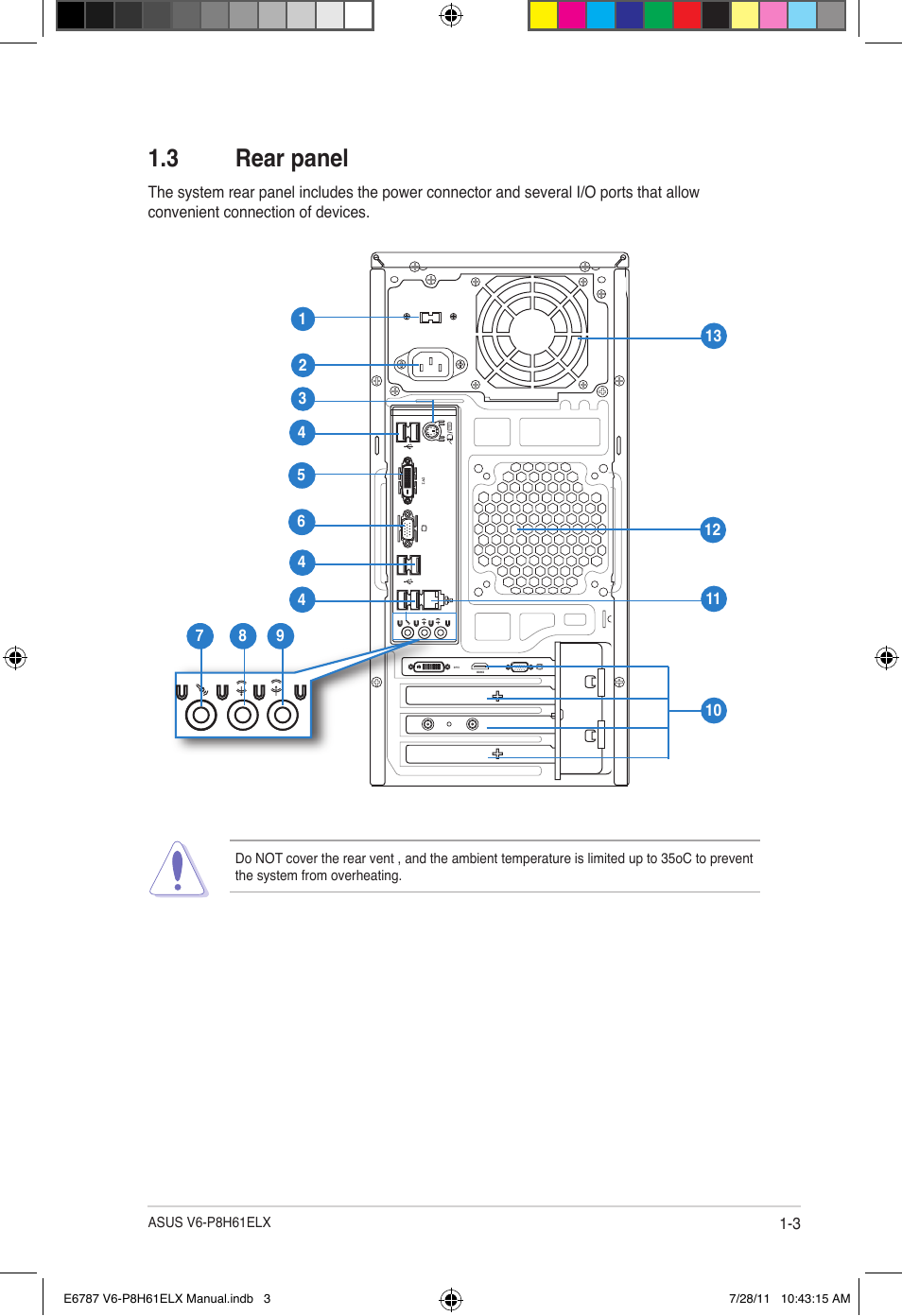 3 rear panel, Rear panel -3 | Asus V6-P8H61ELX User Manual | Page 11 / 72