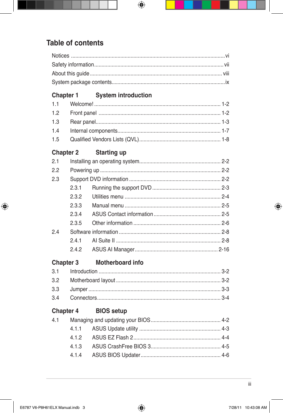 Asus V6-P8H61ELX User Manual | Page 3 / 72