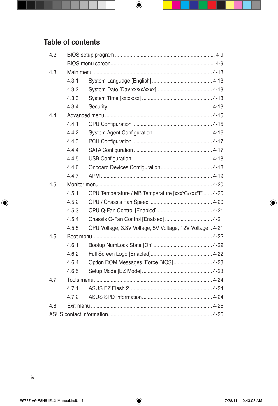 Asus V6-P8H61ELX User Manual | Page 4 / 72