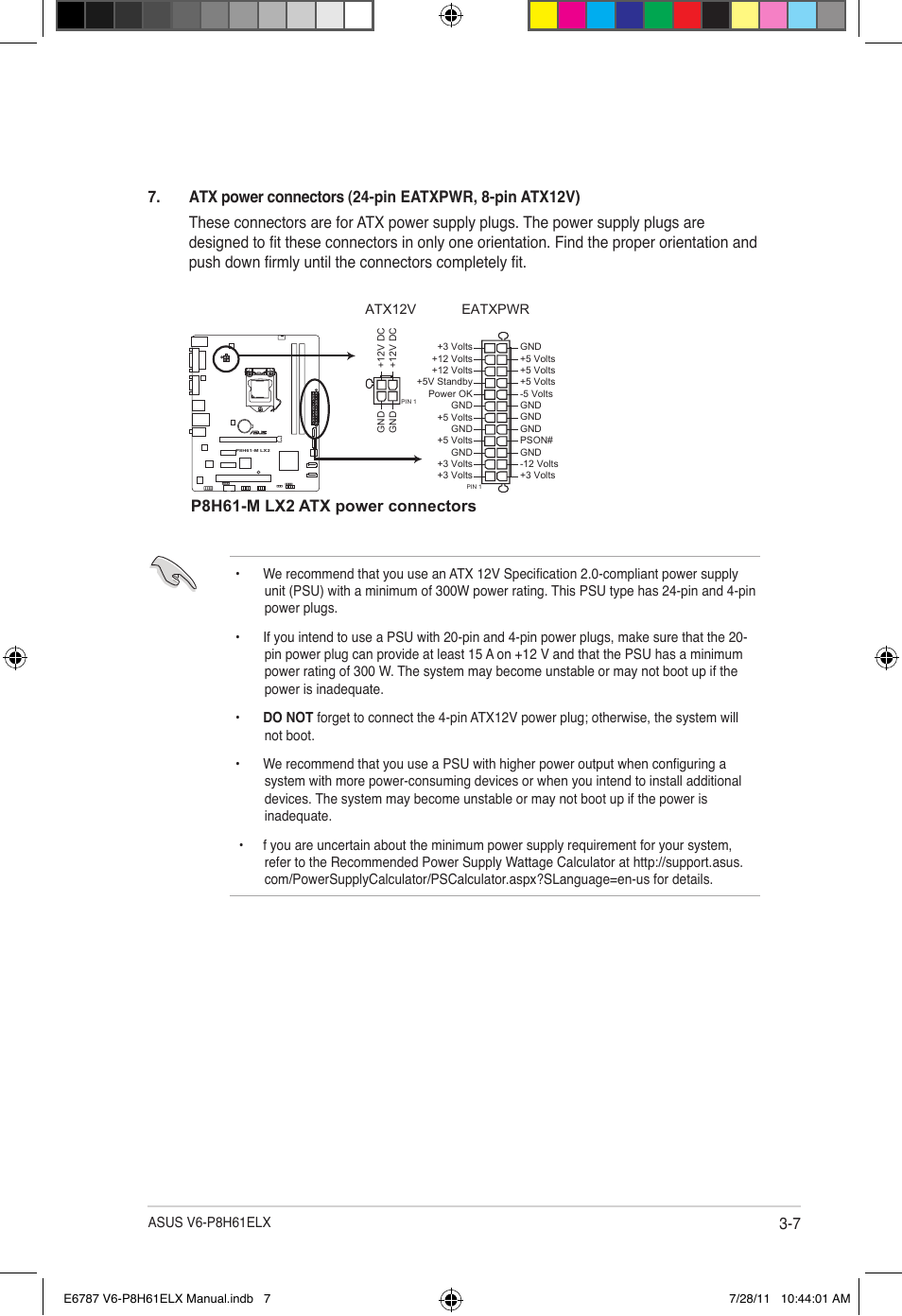 P8h61-m lx2 atx power connectors | Asus V6-P8H61ELX User Manual | Page 45 / 72