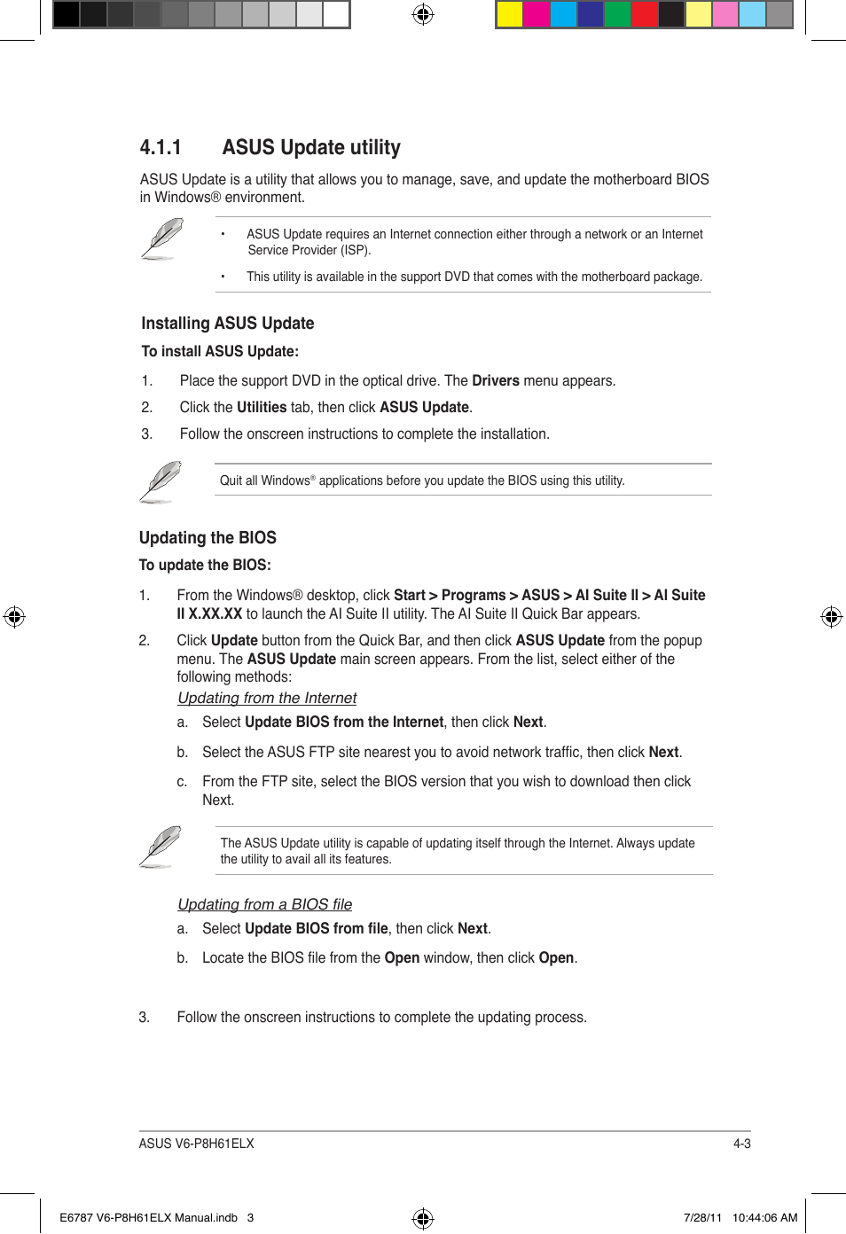 1 asus update utility, Asus update utility -3 | Asus V6-P8H61ELX User Manual | Page 49 / 72