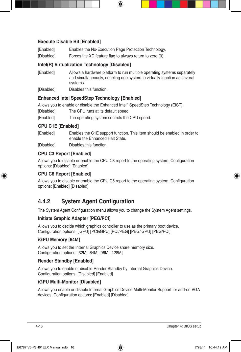 2 system agent configuration, System agent configuration -16 | Asus V6-P8H61ELX User Manual | Page 62 / 72