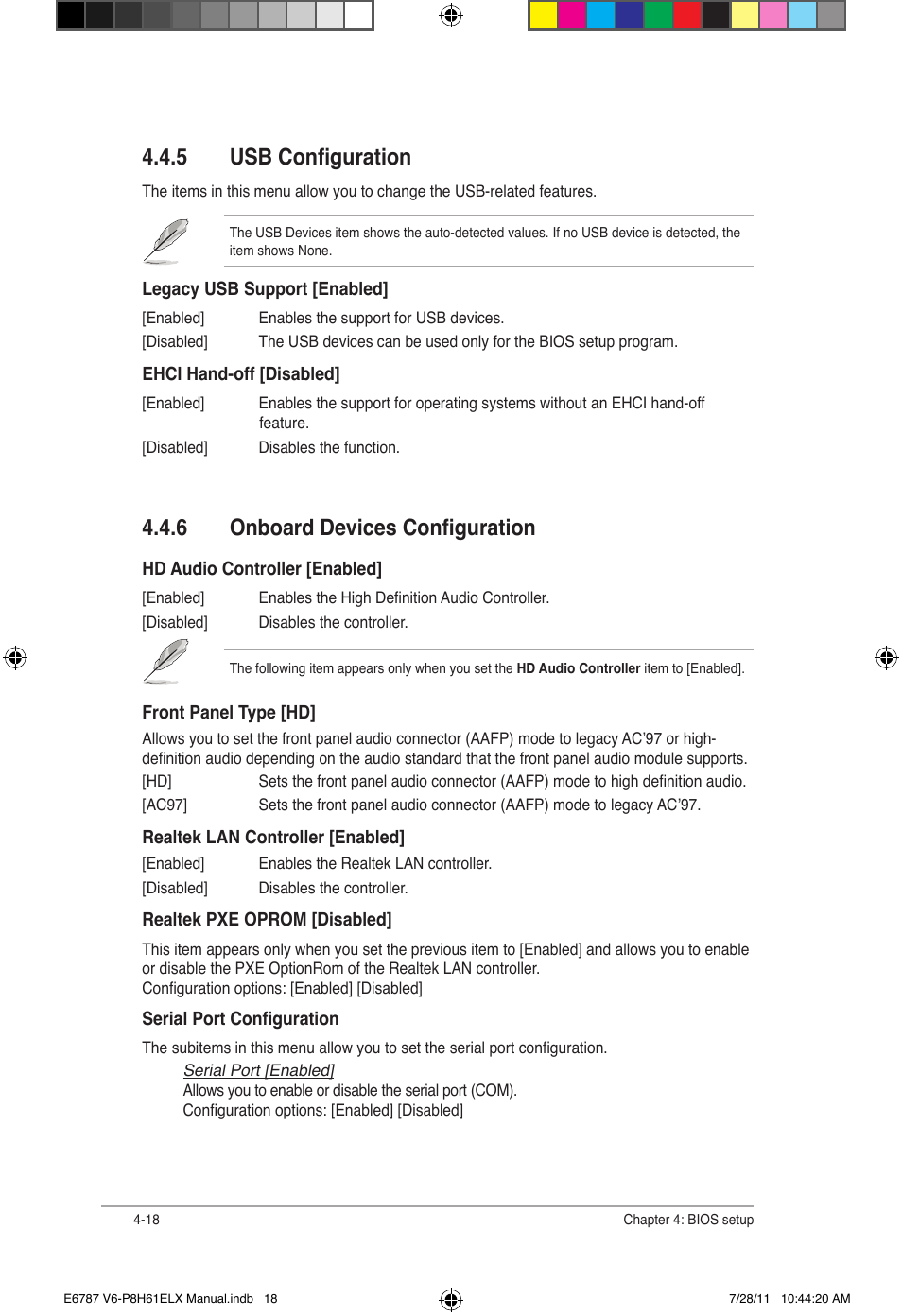 5 usb configuration, 6 onboard devices configuration, Usb configuration -18 | Onboard devices configuration -18 | Asus V6-P8H61ELX User Manual | Page 64 / 72