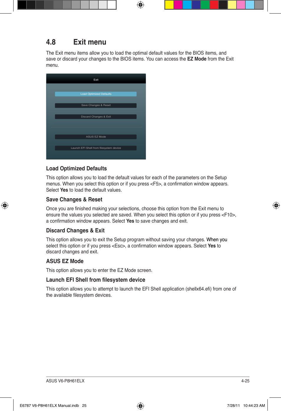 8 exit menu, Exit menu -25 | Asus V6-P8H61ELX User Manual | Page 71 / 72
