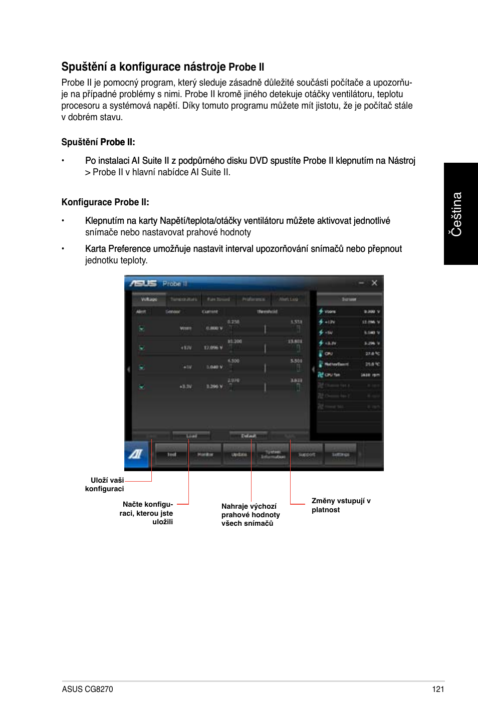 Čeština, Spuštění a konfigurace nástroje | Asus CG8270 User Manual | Page 123 / 362