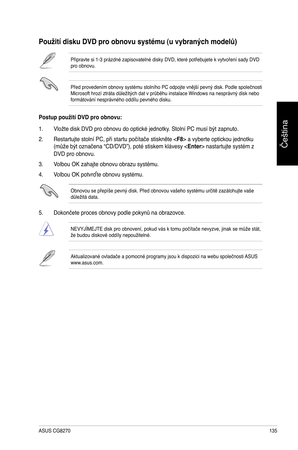 Čeština | Asus CG8270 User Manual | Page 137 / 362