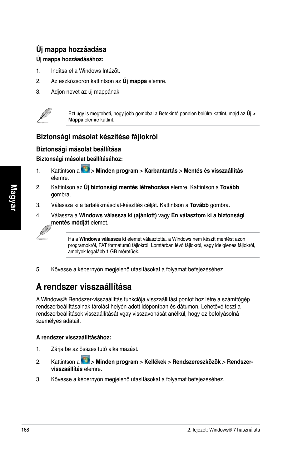 A rendszer visszaállítása, Mag ya r m ag ya r m ag ya r m ag ya r | Asus CG8270 User Manual | Page 170 / 362