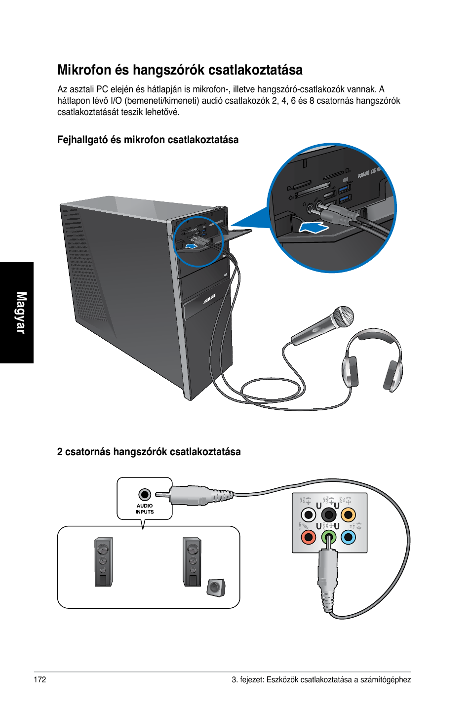 Mikrofon és hangszórók csatlakoztatása | Asus CG8270 User Manual | Page 174 / 362