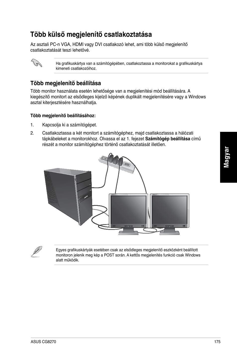 Több külső megjelenítő csatlakoztatása, Mag ya r m ag ya r | Asus CG8270 User Manual | Page 177 / 362