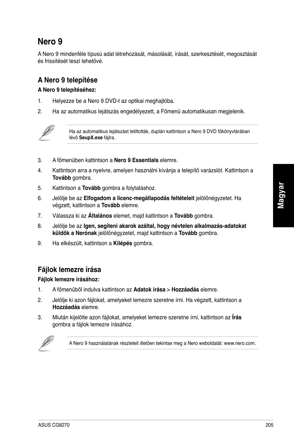 Nero 9, Mag ya r m ag ya r | Asus CG8270 User Manual | Page 207 / 362