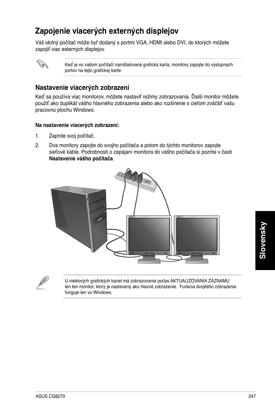 Zapojenie viacerých externých displejov, Slovensky, Nastavenie viacerých zobrazení | Asus CG8270 User Manual | Page 249 / 362