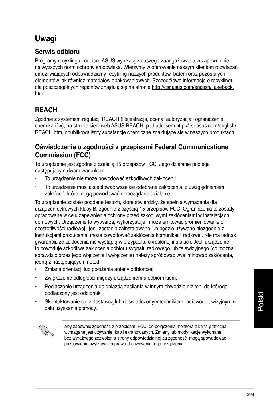 Uwagi, Polski, Serwis odbioru | Reach | Asus CG8270 User Manual | Page 295 / 362