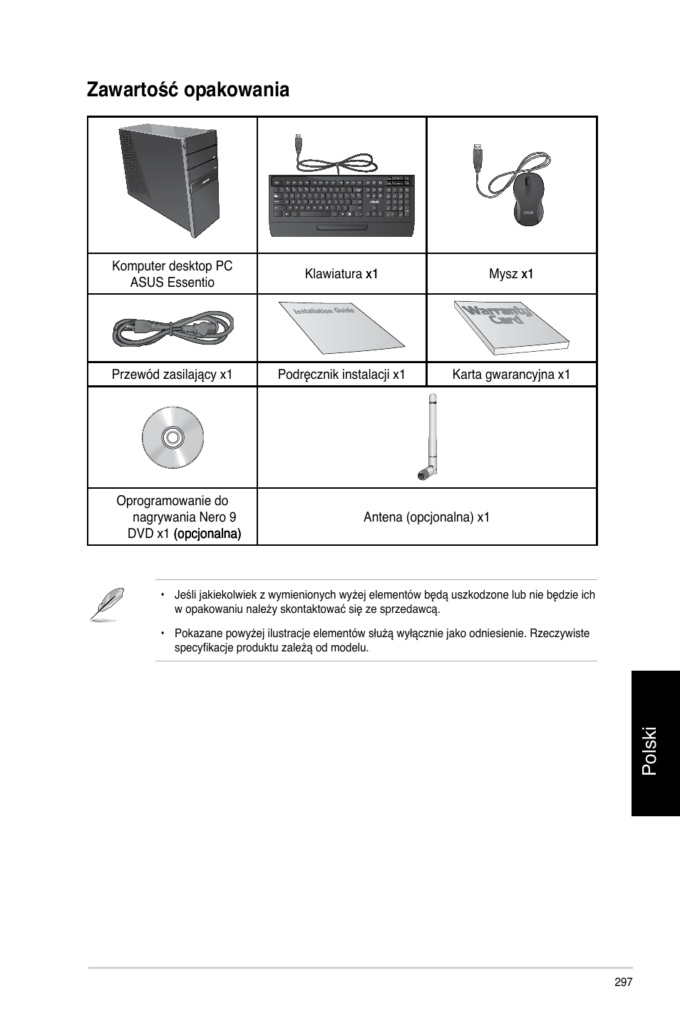 Zawartość opakowania, Polski | Asus CG8270 User Manual | Page 299 / 362