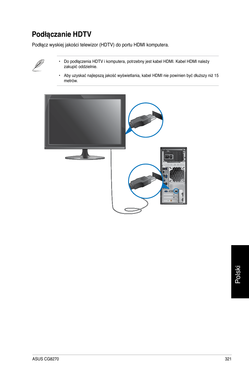 Podłączanie hdtv, Polski | Asus CG8270 User Manual | Page 323 / 362