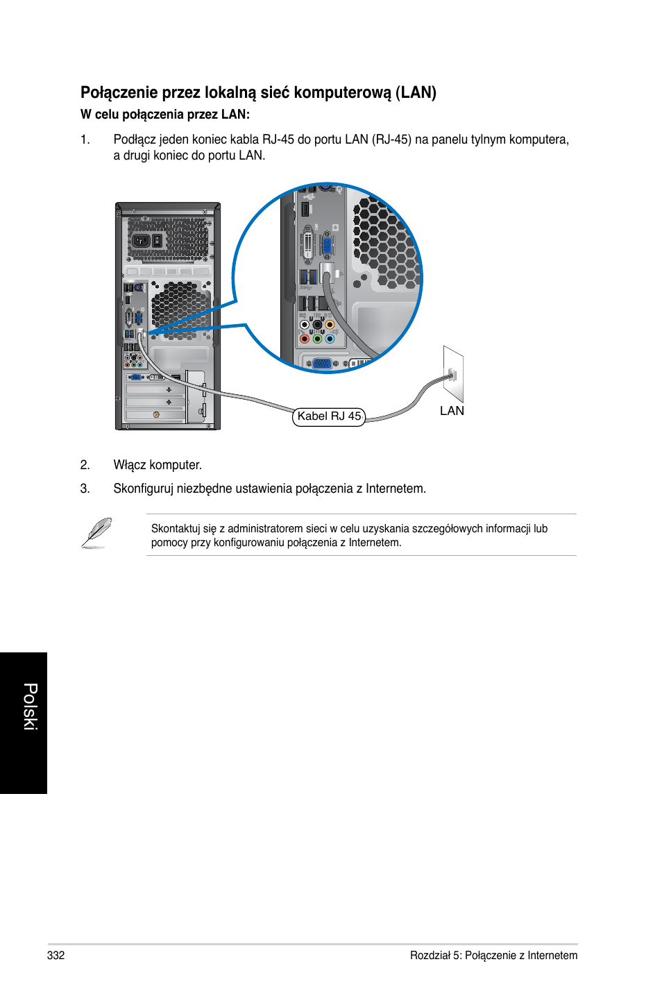 Polski, Połączenie przez lokalną sieć komputerową (lan) | Asus CG8270 User Manual | Page 334 / 362