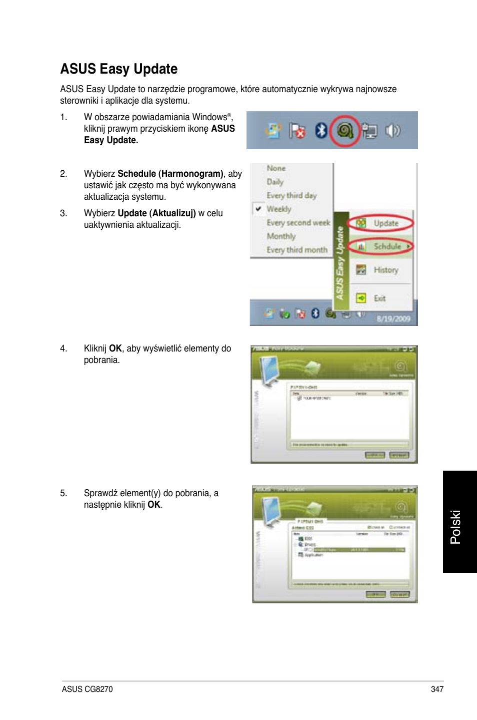 Asus easy update, Polski | Asus CG8270 User Manual | Page 349 / 362