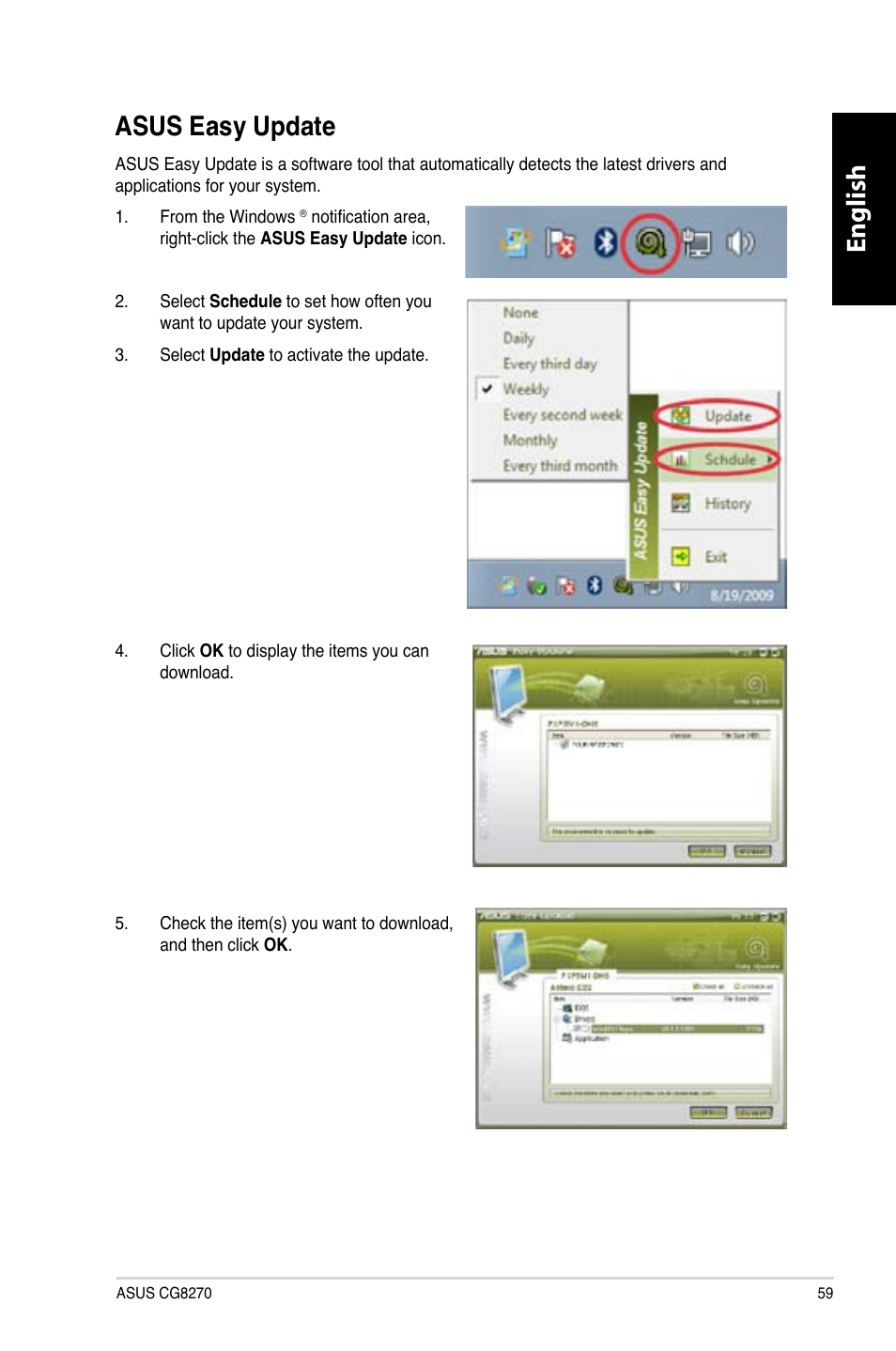 Asus easy update, English, English asus easy update | Asus CG8270 User Manual | Page 61 / 362