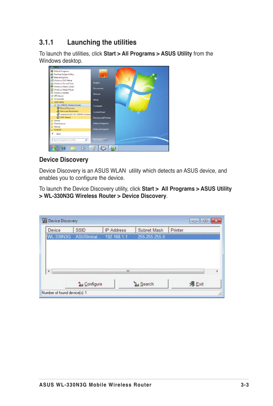 1 launching the utilities, Launching the utilities -3 | Asus WL-330N3G User Manual | Page 25 / 70