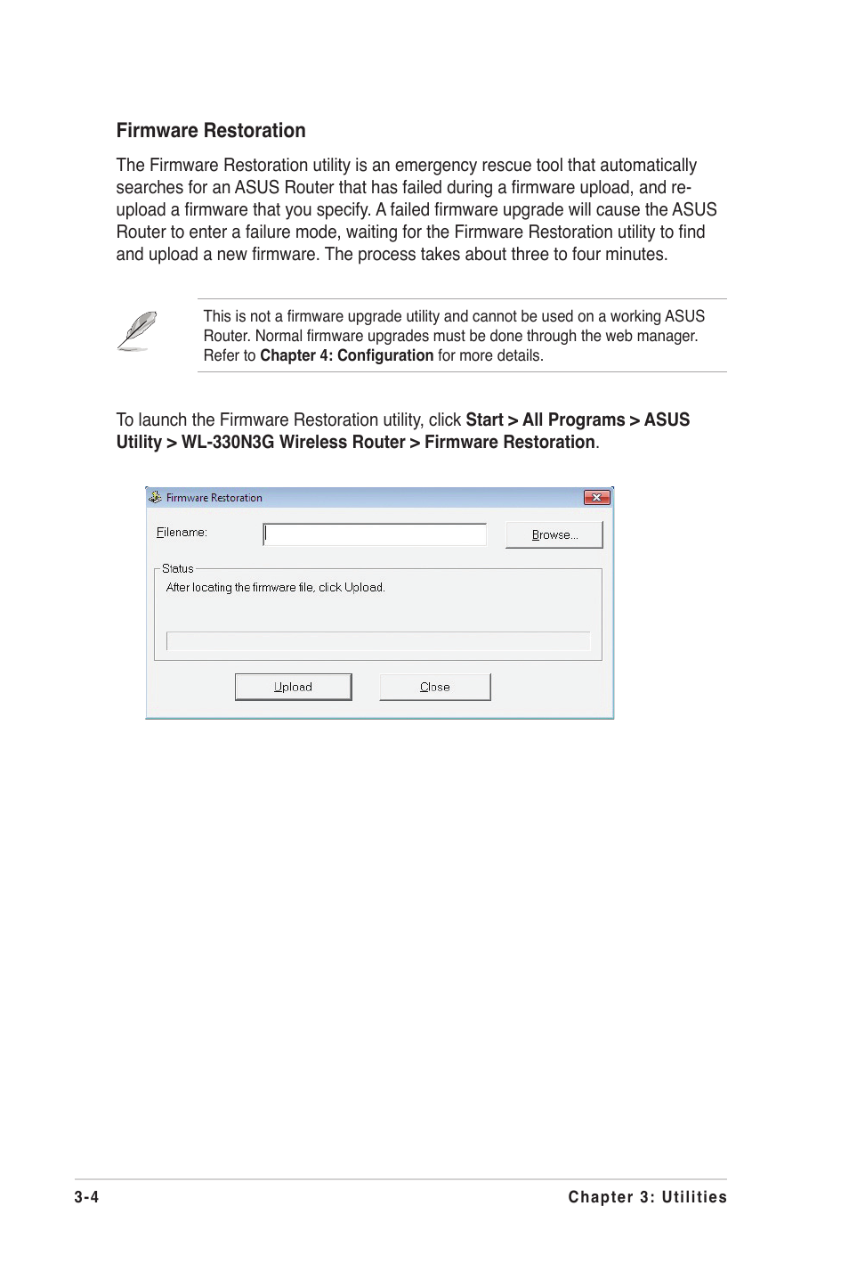 Firmware restoration | Asus WL-330N3G User Manual | Page 26 / 70