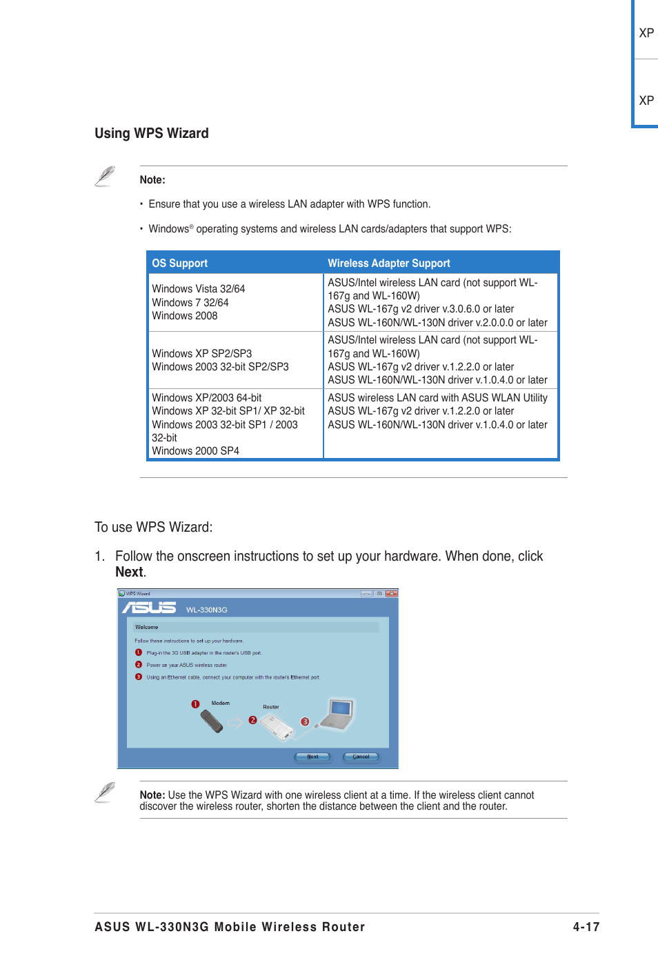 Using wps wizard | Asus WL-330N3G User Manual | Page 43 / 70