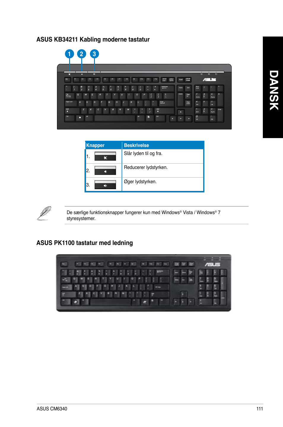 Dansk | Asus CM6340 User Manual | Page 113 / 352