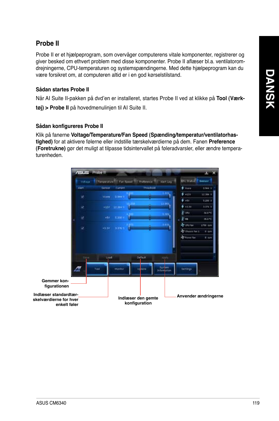 Dansk, Probe.ii | Asus CM6340 User Manual | Page 121 / 352