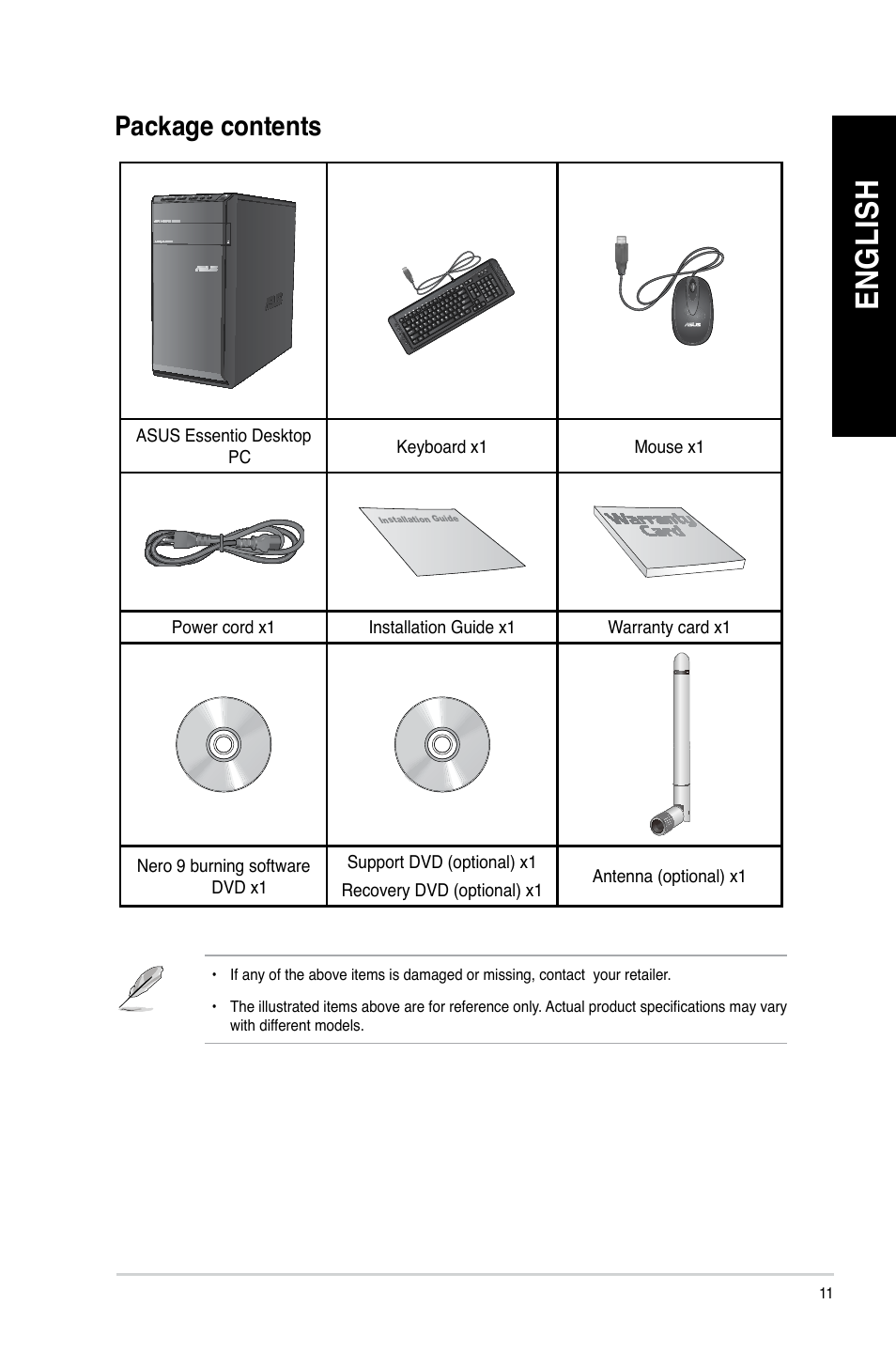 Package contents, En gl is h en gl is h en gl is h en gl is h | Asus CM6340 User Manual | Page 13 / 352