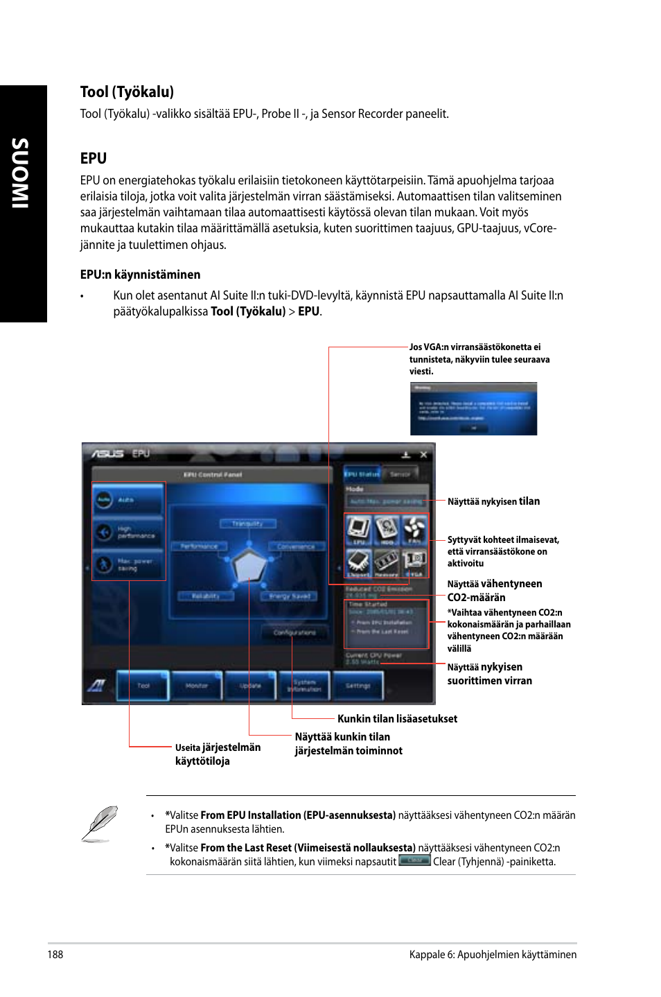 Suomi, Tool �työkalu | Asus CM6340 User Manual | Page 190 / 352