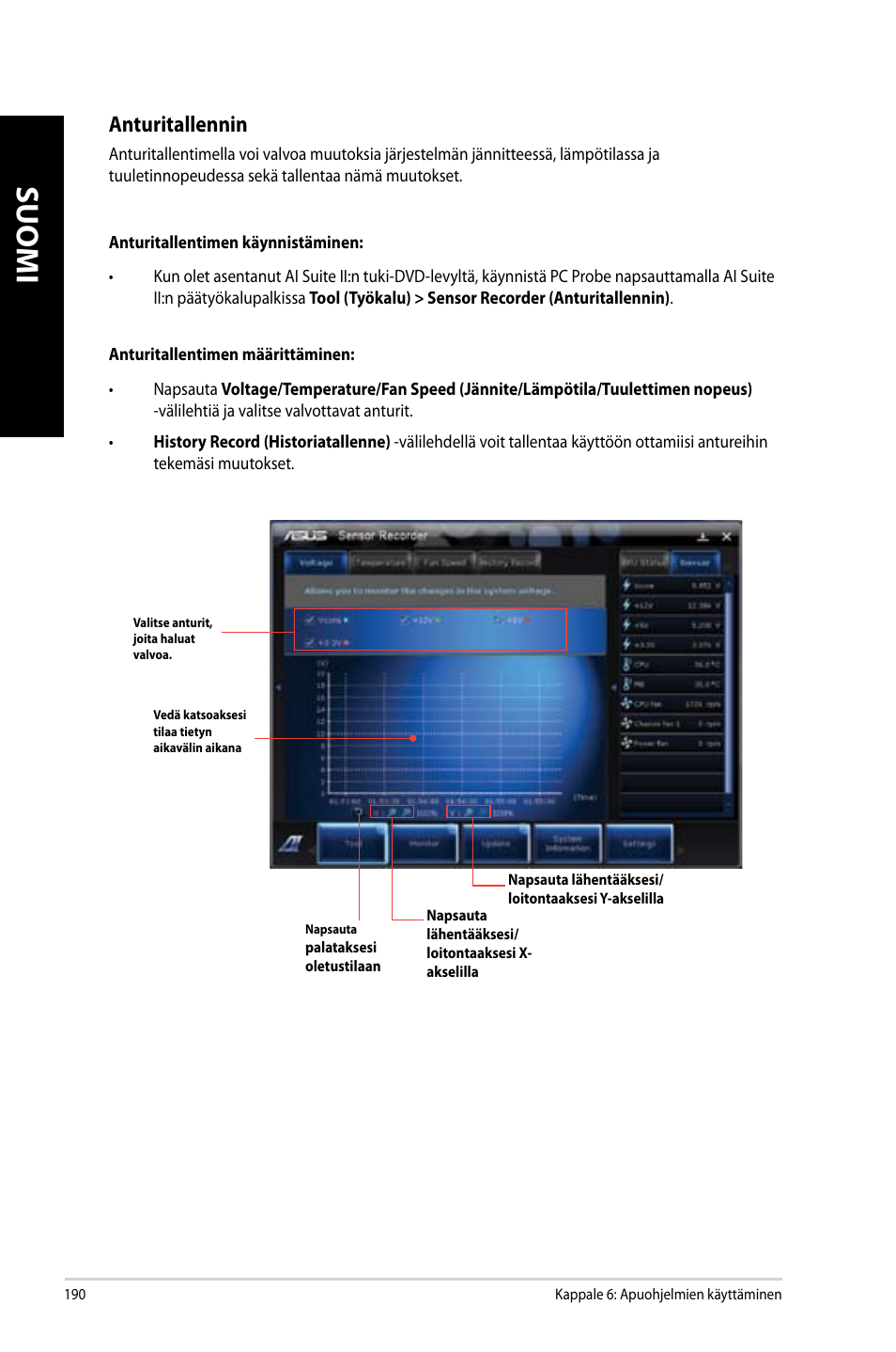 Suomi, Anturitallennin | Asus CM6340 User Manual | Page 192 / 352