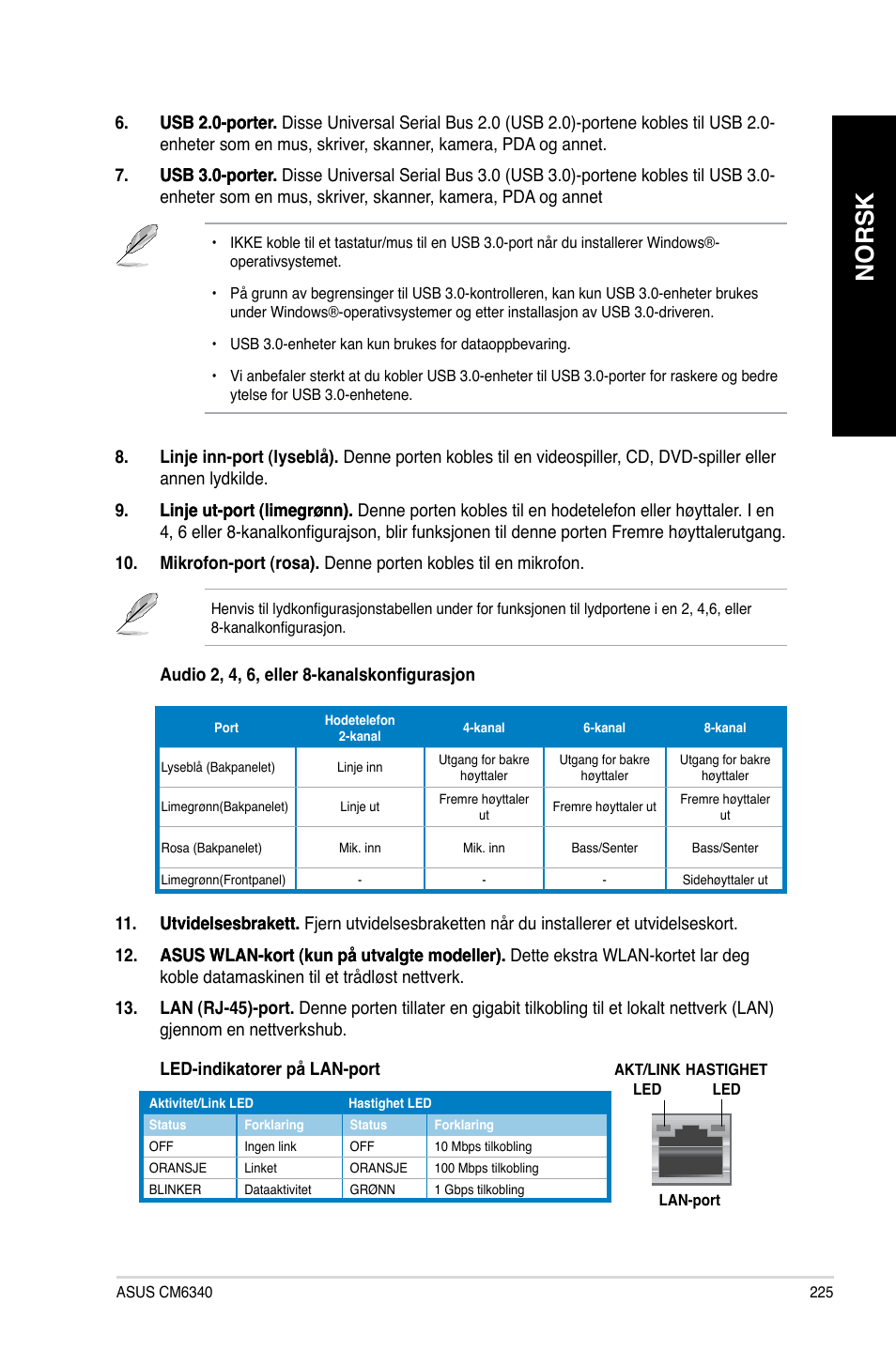 Norsk | Asus CM6340 User Manual | Page 227 / 352