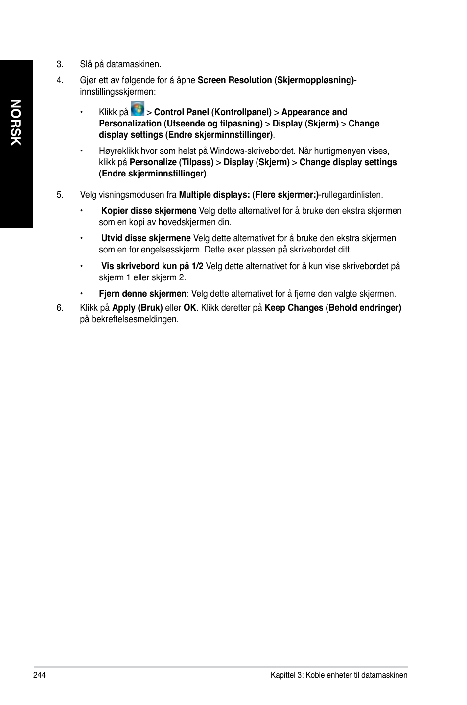 Norsk | Asus CM6340 User Manual | Page 246 / 352