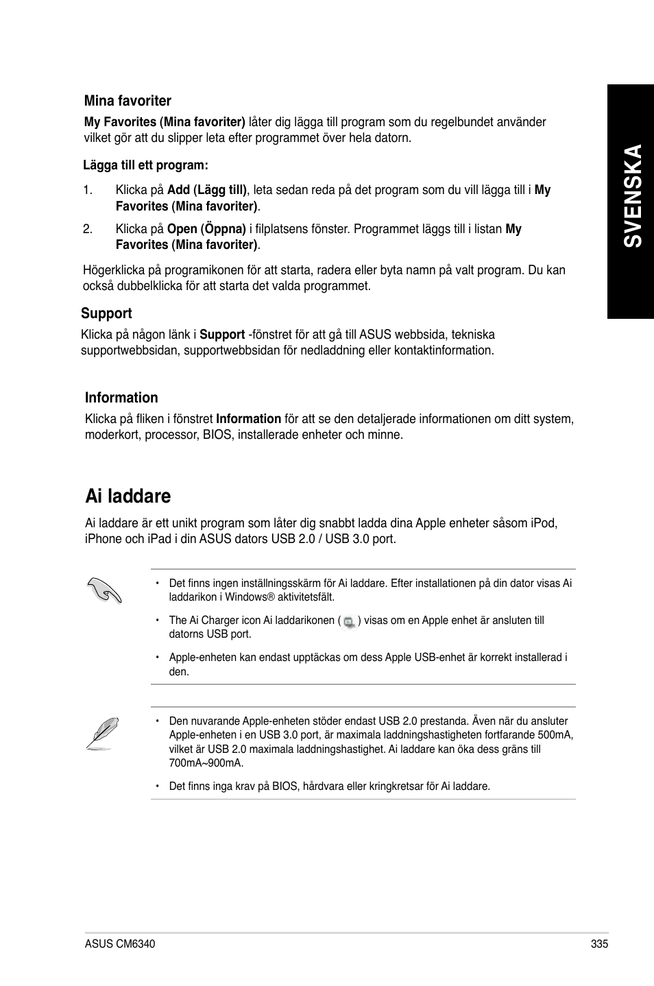 Ai laddare, Sv en sk a sv en sk a, Ai.laddare | Asus CM6340 User Manual | Page 337 / 352