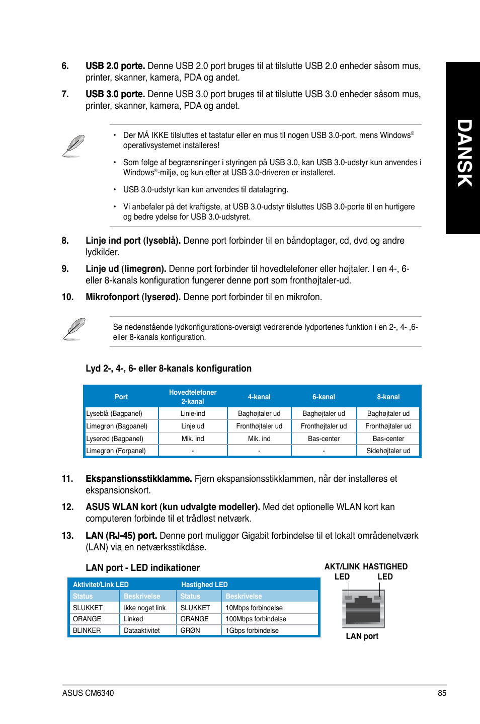 Dansk | Asus CM6340 User Manual | Page 87 / 352