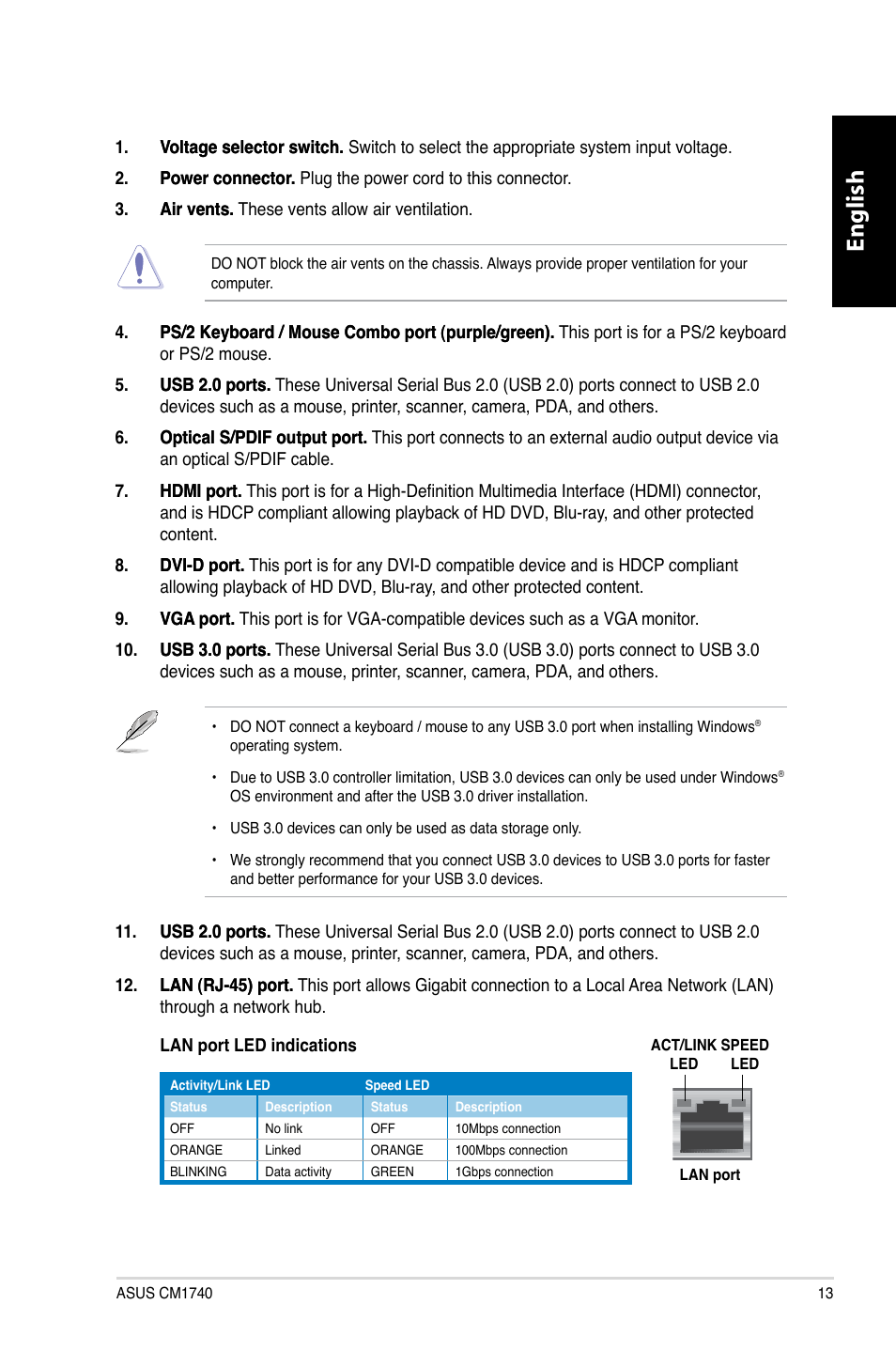 English | Asus CM1740 User Manual | Page 13 / 330