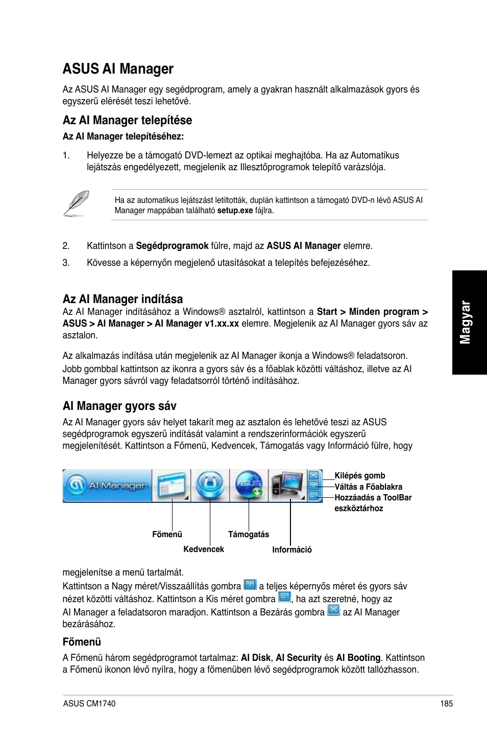 Asus ai manager, Mag ya r m ag ya r | Asus CM1740 User Manual | Page 185 / 330