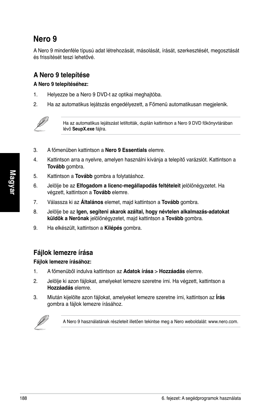 Nero 9, Mag ya r m ag ya r m ag ya r m ag ya r | Asus CM1740 User Manual | Page 188 / 330