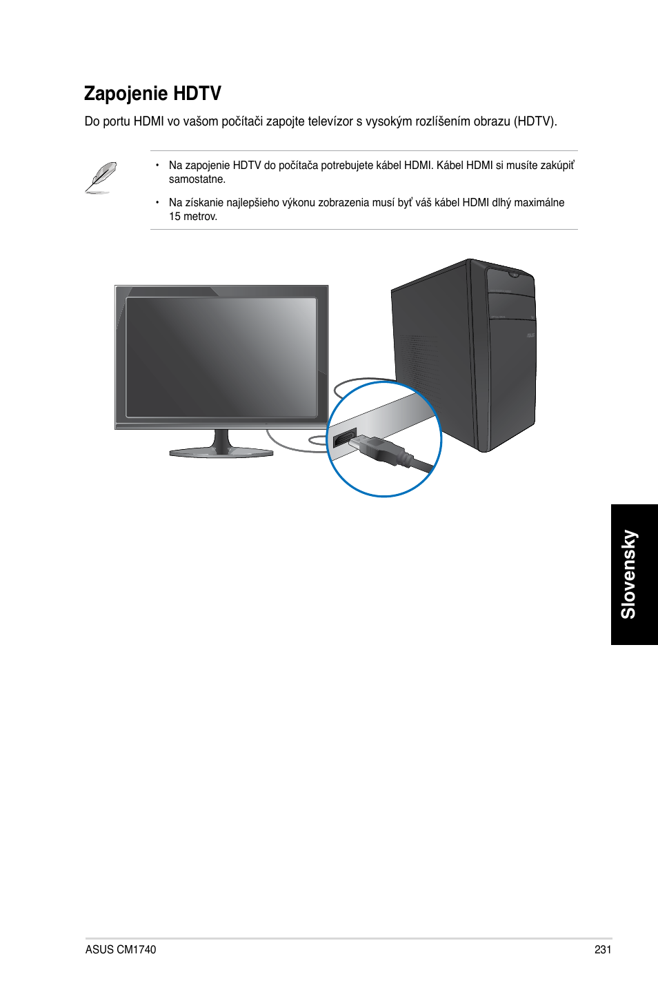 Zapojenie hdtv, Zapo�enie hdt, Slovensky | Asus CM1740 User Manual | Page 231 / 330