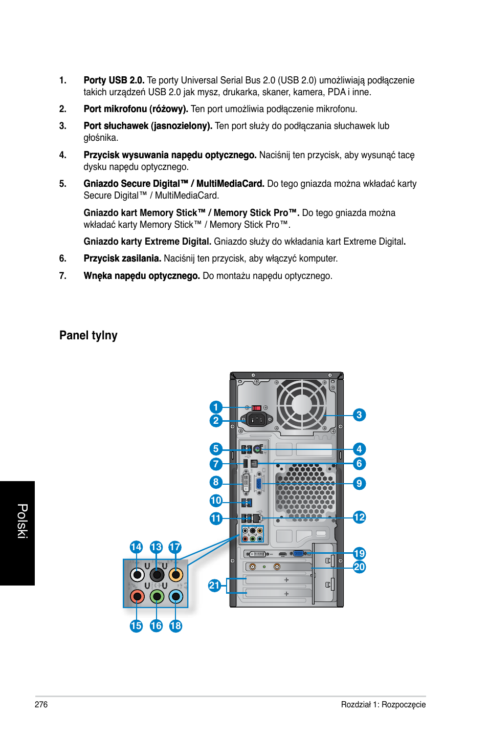 Polski, Panel tylny | Asus CM1740 User Manual | Page 276 / 330