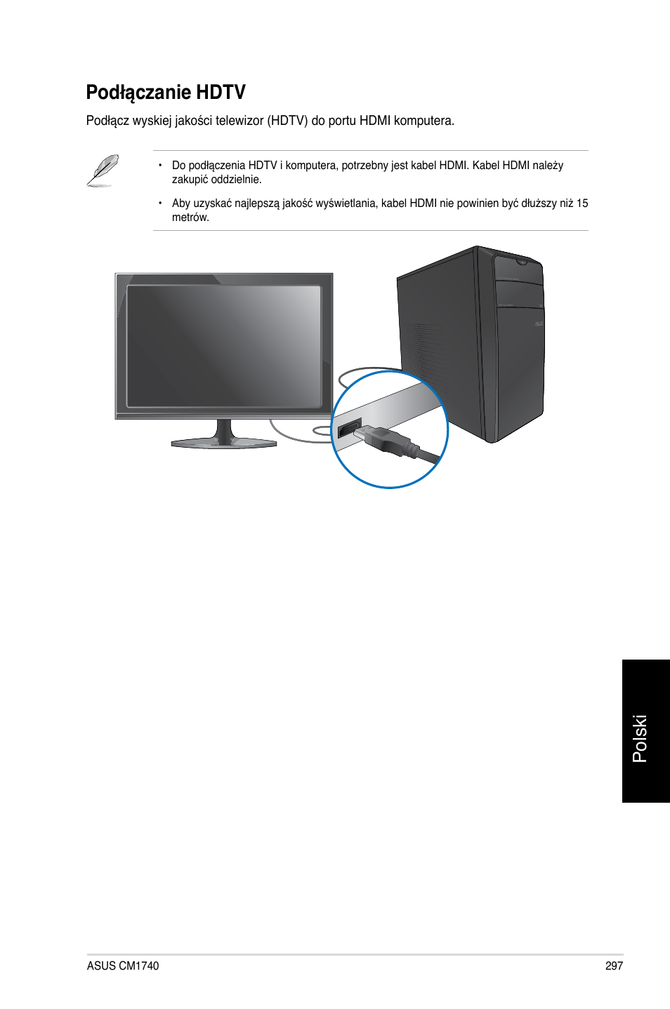 Podłączanie hdtv, Polski | Asus CM1740 User Manual | Page 297 / 330