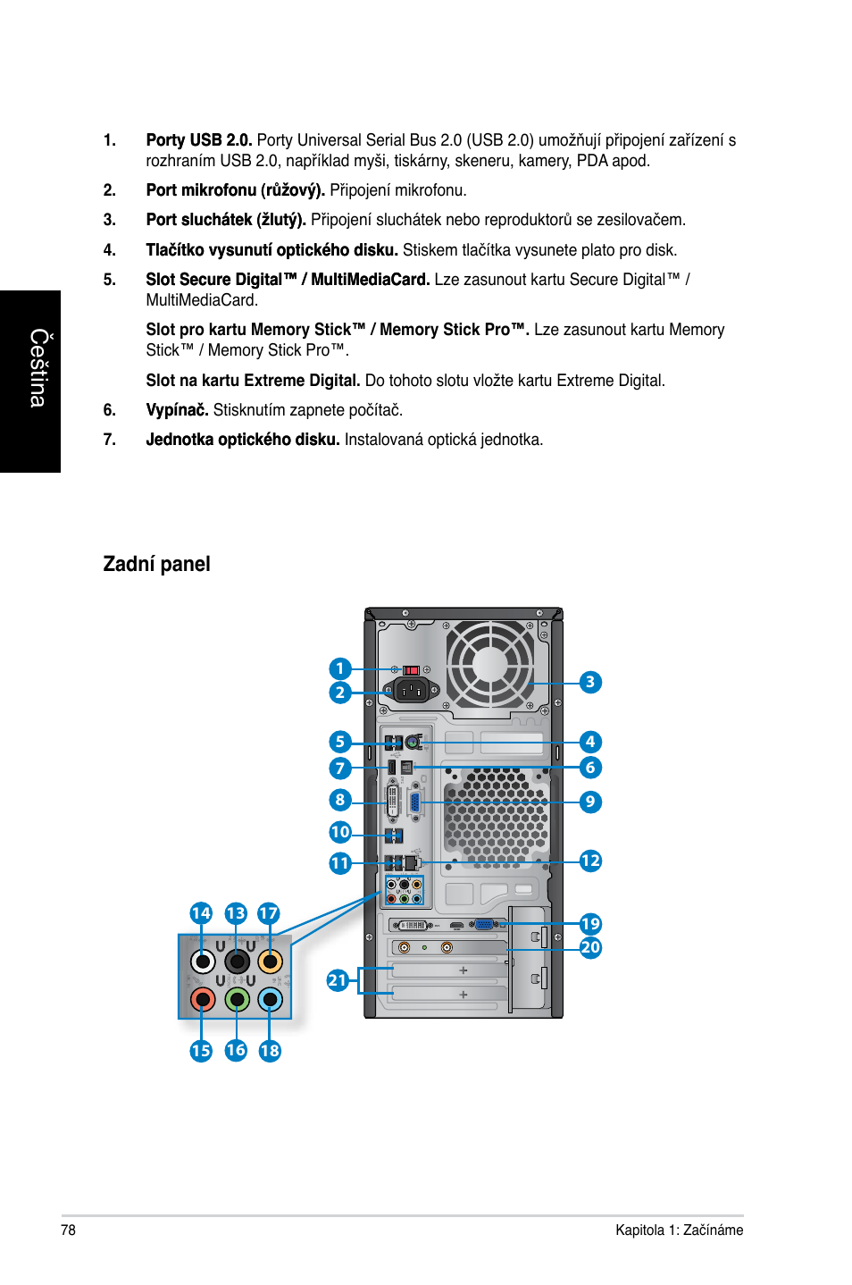 Čeština, Zadní panel | Asus CM1740 User Manual | Page 78 / 330