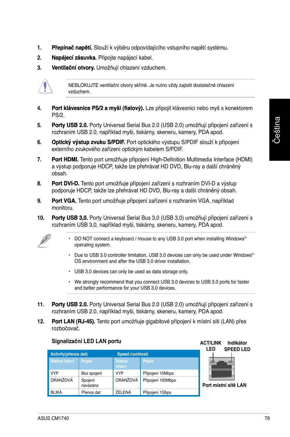 Čeština | Asus CM1740 User Manual | Page 79 / 330