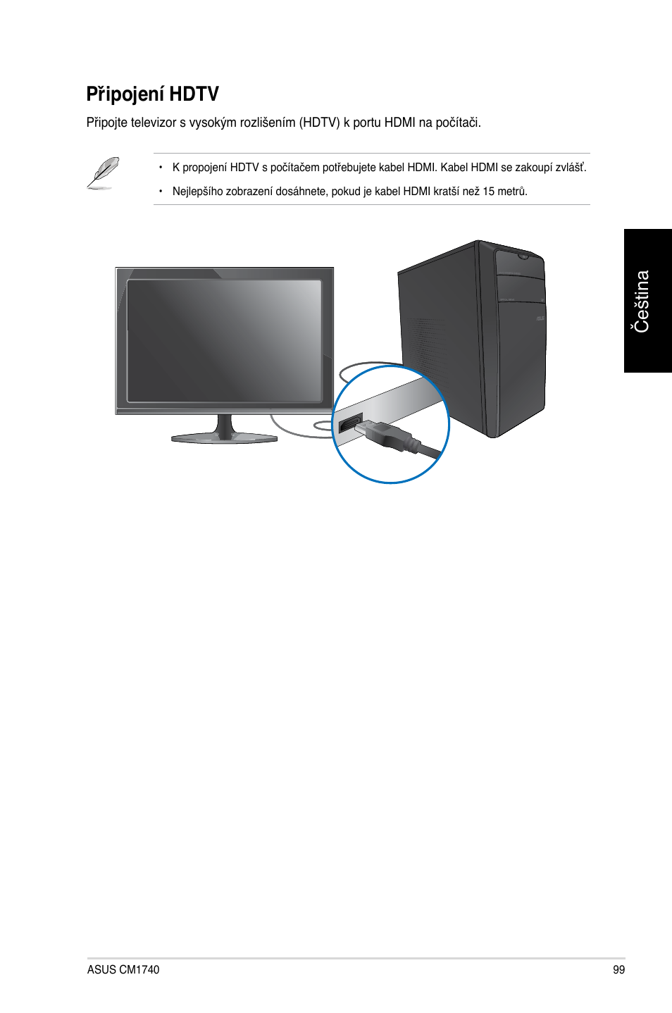 Připojení hdtv, Čeština | Asus CM1740 User Manual | Page 99 / 330